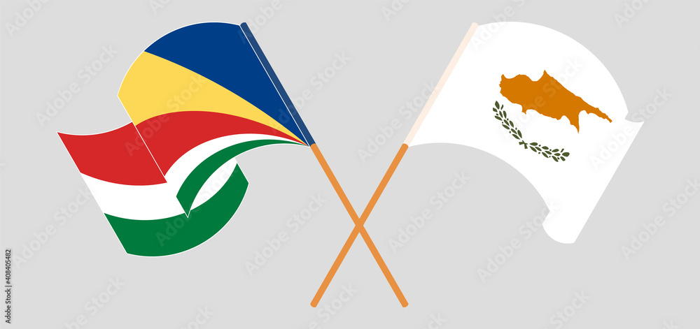 Crossed and waving flags of Seychelles and Cyprus Crossed and waving flags of Seychelles and Cyprus