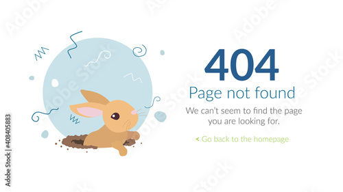 Error page, 404 page not found, cute bunny, bunny hole, search, website, screen, notice.