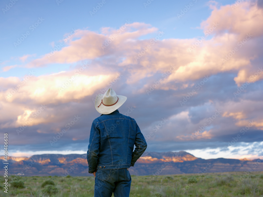 USA, Utah, Rear view of man standing in desert landscape USA, Utah, Rear view of man standing in desert landscape