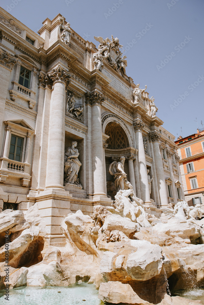 Famous Trevi Fountain in Rome on a sunny day