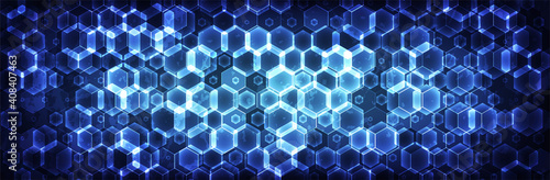 Futuristic Hexagon background. Abstract Honeycomb pattern. Blue vector illustration