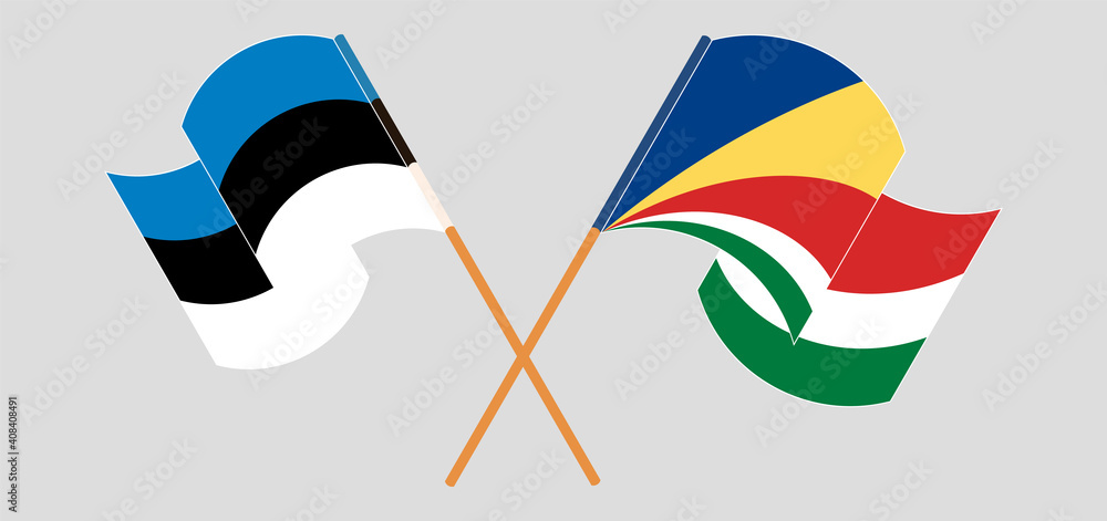 Crossed and waving flags of Estonia and Seychelles Crossed and waving flags of Estonia and Seychelles