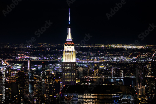 Scenic view of Manhattan empire state building and midtown skyscrapers at night