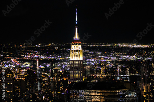 Scenic view of Manhattan downtown scyscrapers at night