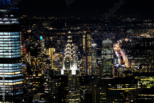 Scenic view of Manhattan chrysler building and skyscrapers at night photo