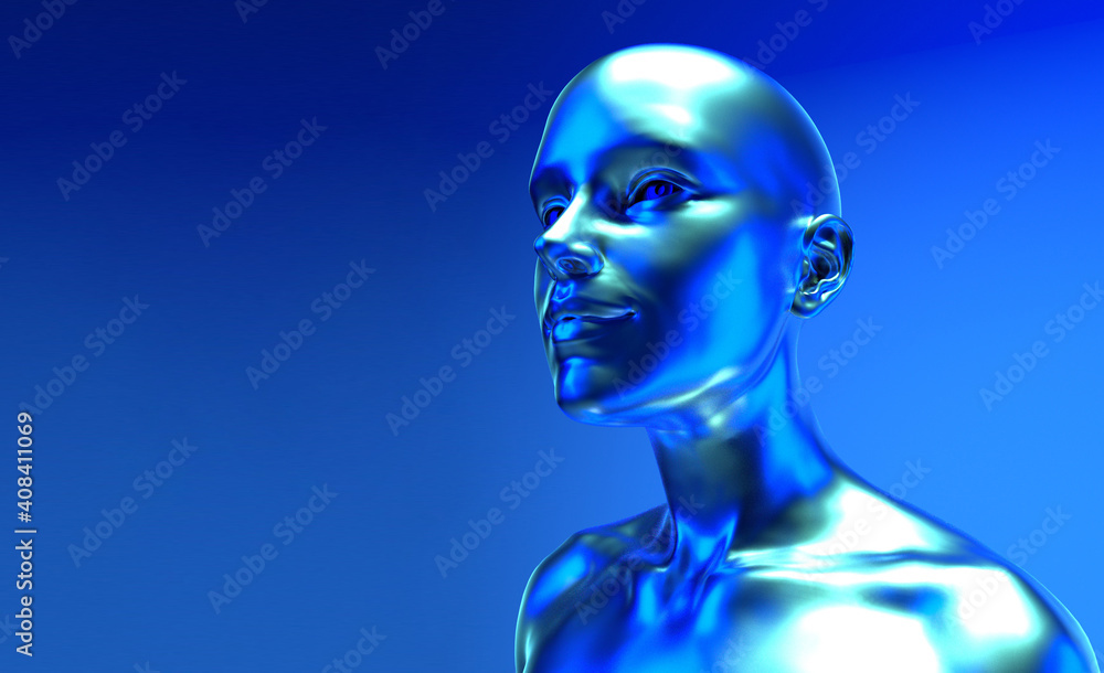 3d rendered illustration of the futuristic alien woman. Sci-fi fantasy portrait in cyberpunk aesthetics style. 3d rendered illustration of the futuristic alien woman. Sci-fi fantasy portrait in cyberpunk aesthetics style.