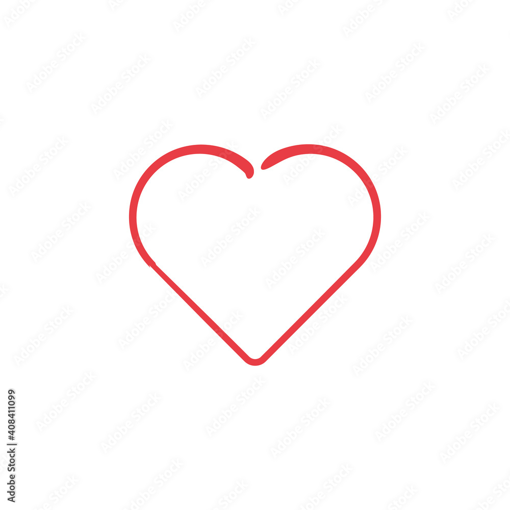 Red hand drawn Heart on white background. Valentines Day concept in grunge style. Vector illustration.