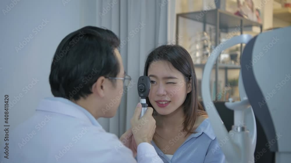 Optical shop concept of 4k Resolution. The eye doctor is measuring the patient's eyes. Optical shop concept of 4k Resolution. The eye doctor is measuring the patient's eyes.