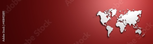 White World map on red background 