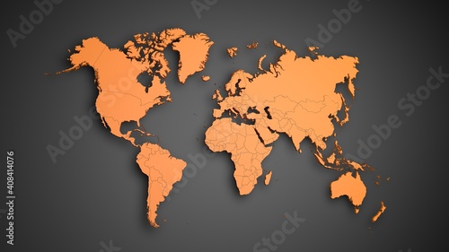 Orange World map on dark background 