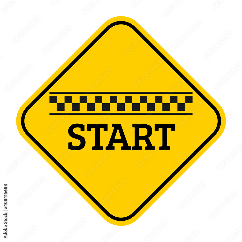 Starting line black checkered flag with START text icon. Race and motivation concept yellow sign. Vector illustration. Starting line black checkered flag with START text icon. Race and motivation concept yellow sign. Vector illustration.