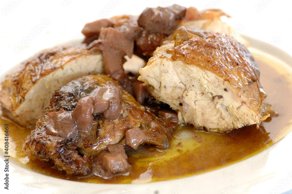 guinea fowl with mushrooms is a typical food of the Marche region and central Italy guinea fowl with mushrooms is a typical food of the Marche region and central Italy