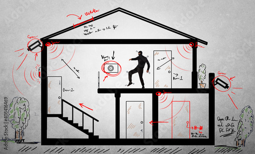 Fotografija Thief is inside an apartment and try to avoid the alarm system and the video sur