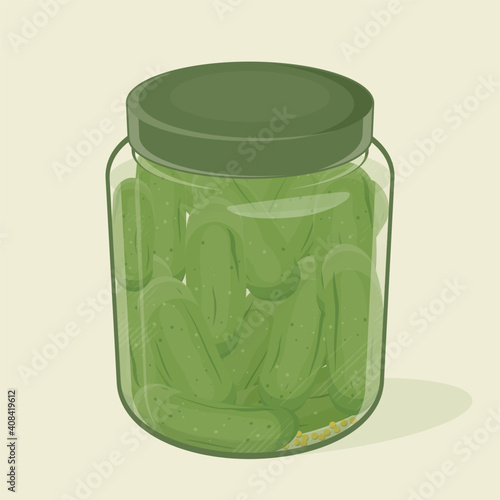 retro illustration of canned pickles in a glass