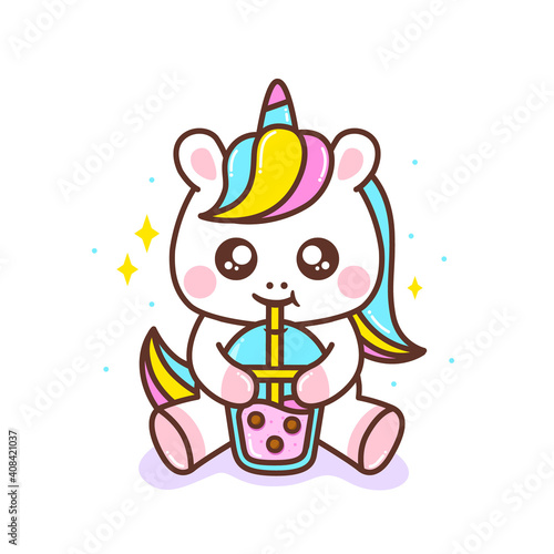 cute little unicorn drinking bubble tea