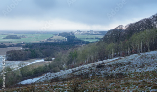 winter snow covered landscape view of Salisbury Plain from Sidbury Hill 