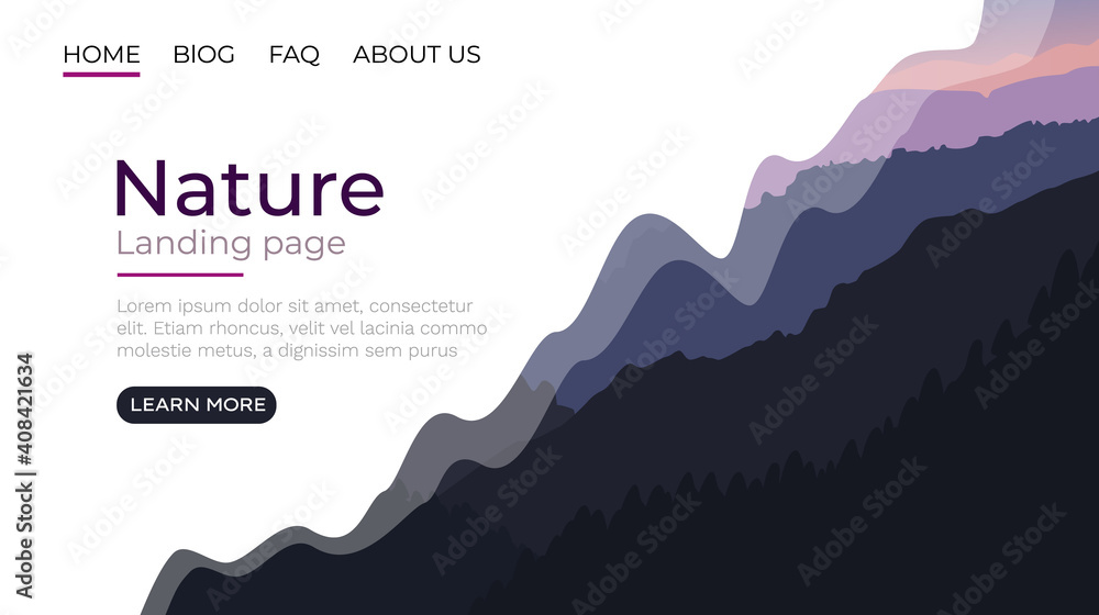 Obraz Landing page screen, nature landscape template cover. website background. Vector