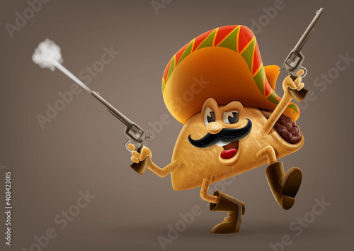 cartoon mexican taco gunfighter character