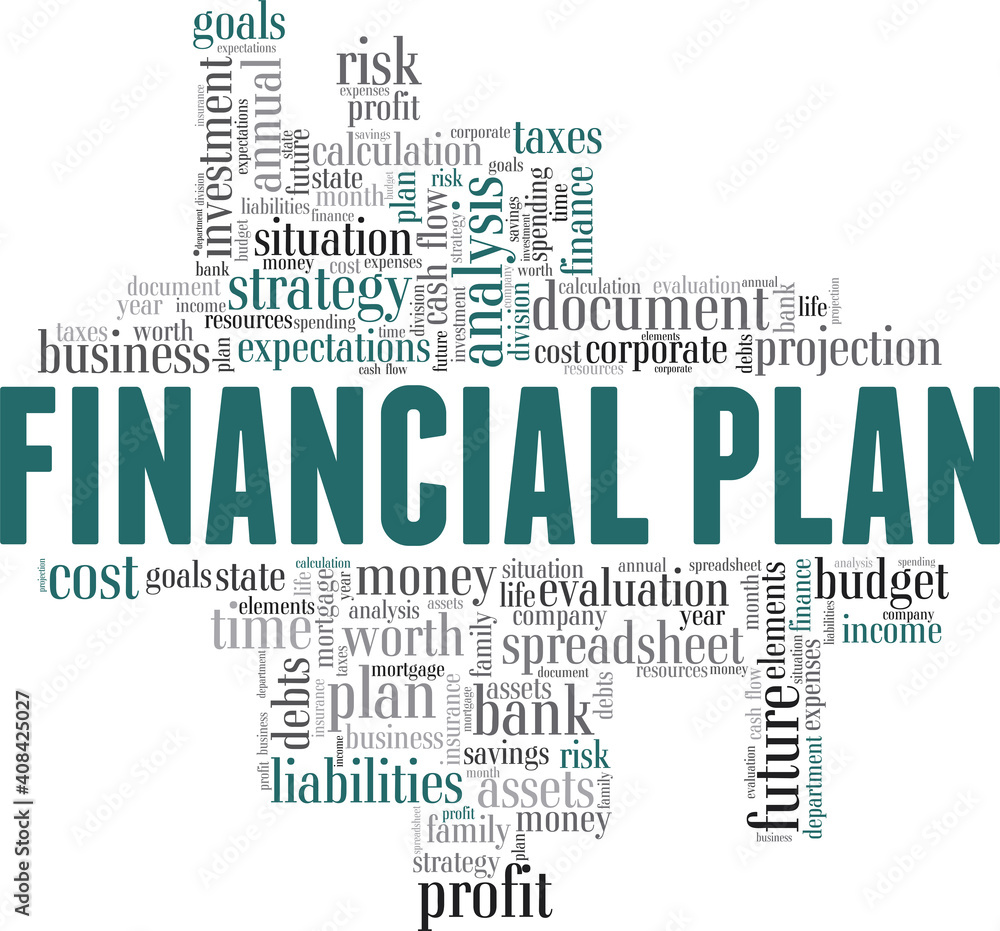 Financial plan vector illustration word cloud isolated on a white background.