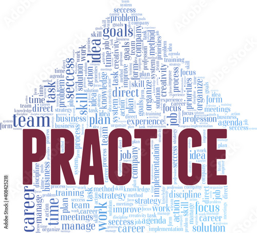 Practice vector illustration word cloud isolated on a white background.