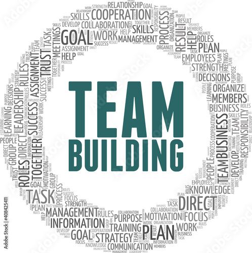 Team building vector illustration word cloud isolated on a white background.