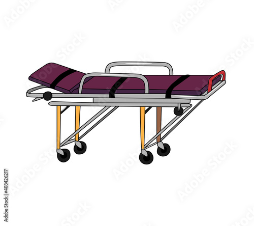Medical stretcher for ambulance or hospital, color vector illustration, isolated on white background. A means for transporting patients.