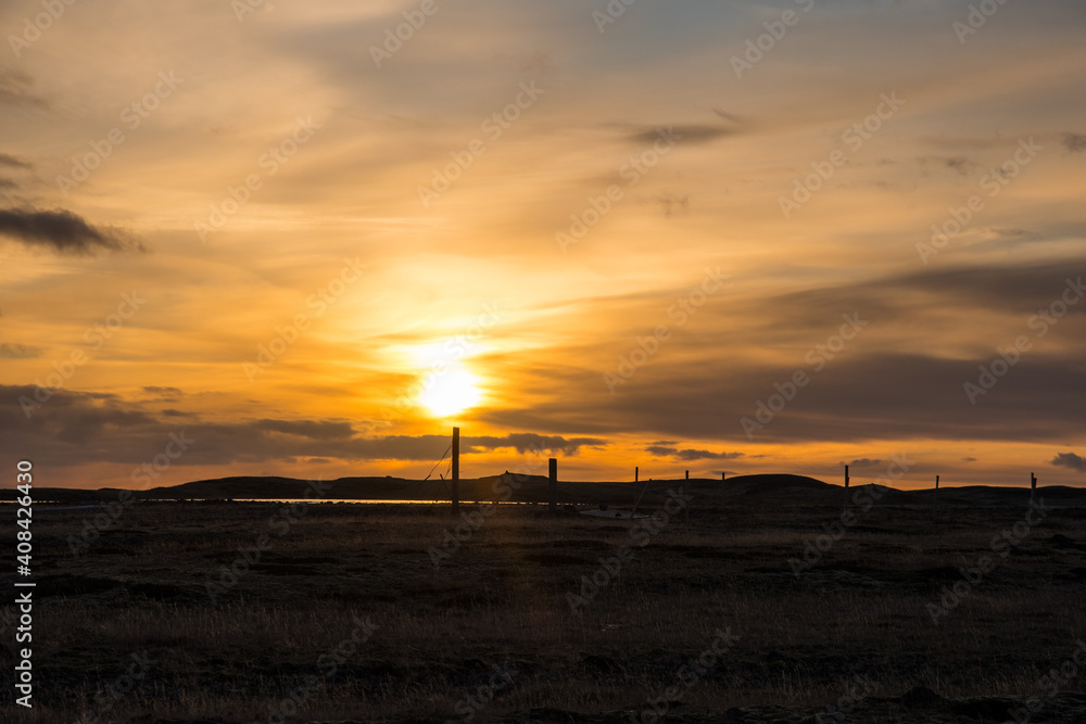 beautiful sunset in Icelandic countryside landscape of Hornafjordur beautiful sunset in Icelandic countryside landscape of Hornafjordur