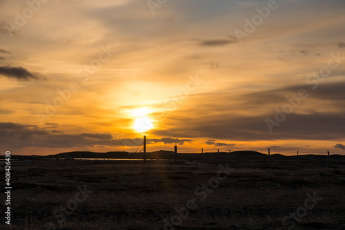 beautiful sunset in Icelandic countryside landscape of Hornafjordur