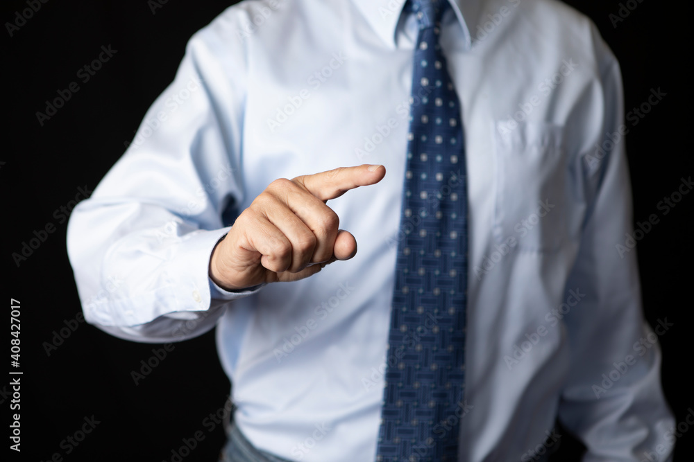 Man pointing at text or image Man pointing at text or image