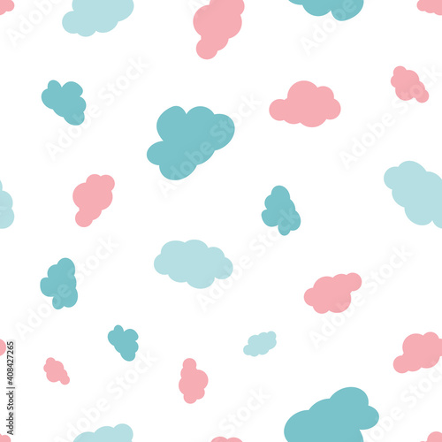 Cute colorful clouds seamless pattern background graphic. Creative kids style texture for fabric, wrapping, textile, wallpaper, apparel. Surface pattern design.