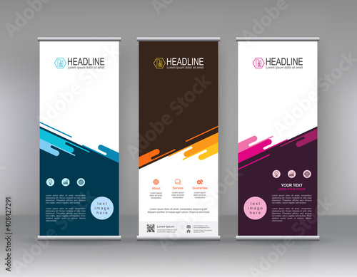 Roll up banner stand brochure flyer vertical template design, covers ,infographics ,vector abstract geometric background, modern x-banner and flag-banner advertising design element