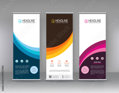 Roll up banner stand brochure flyer vertical template design, covers ,infographics ,vector abstract geometric background, modern x-banner and flag-banner advertising design element