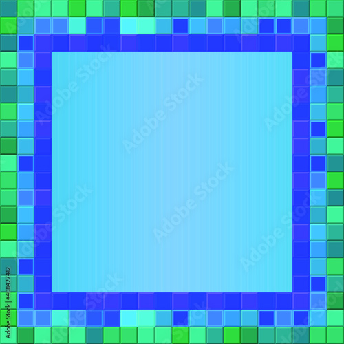 Blue mosaic frame. Vector illustration. Blue ceramic tiles.
