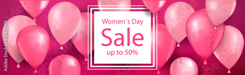 womens day 8 march holiday shopping sale special discount banner flyer or greeting card with air balloons horizontal vector illustration