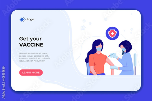 Doctor gives the vaccine injection in the patient's arm. Covid-19 or corona virus vaccination concept for medical publications, immunization and vaccination campaign. Vector illustration