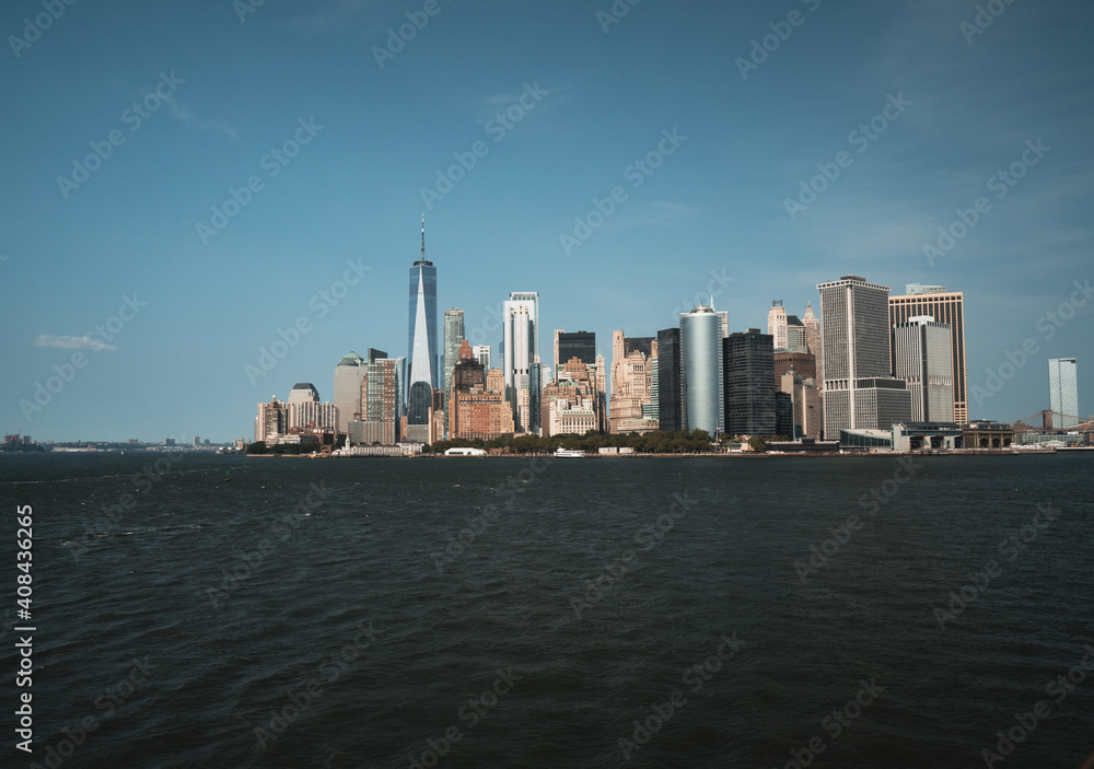 city skyline sea buildings New York City 