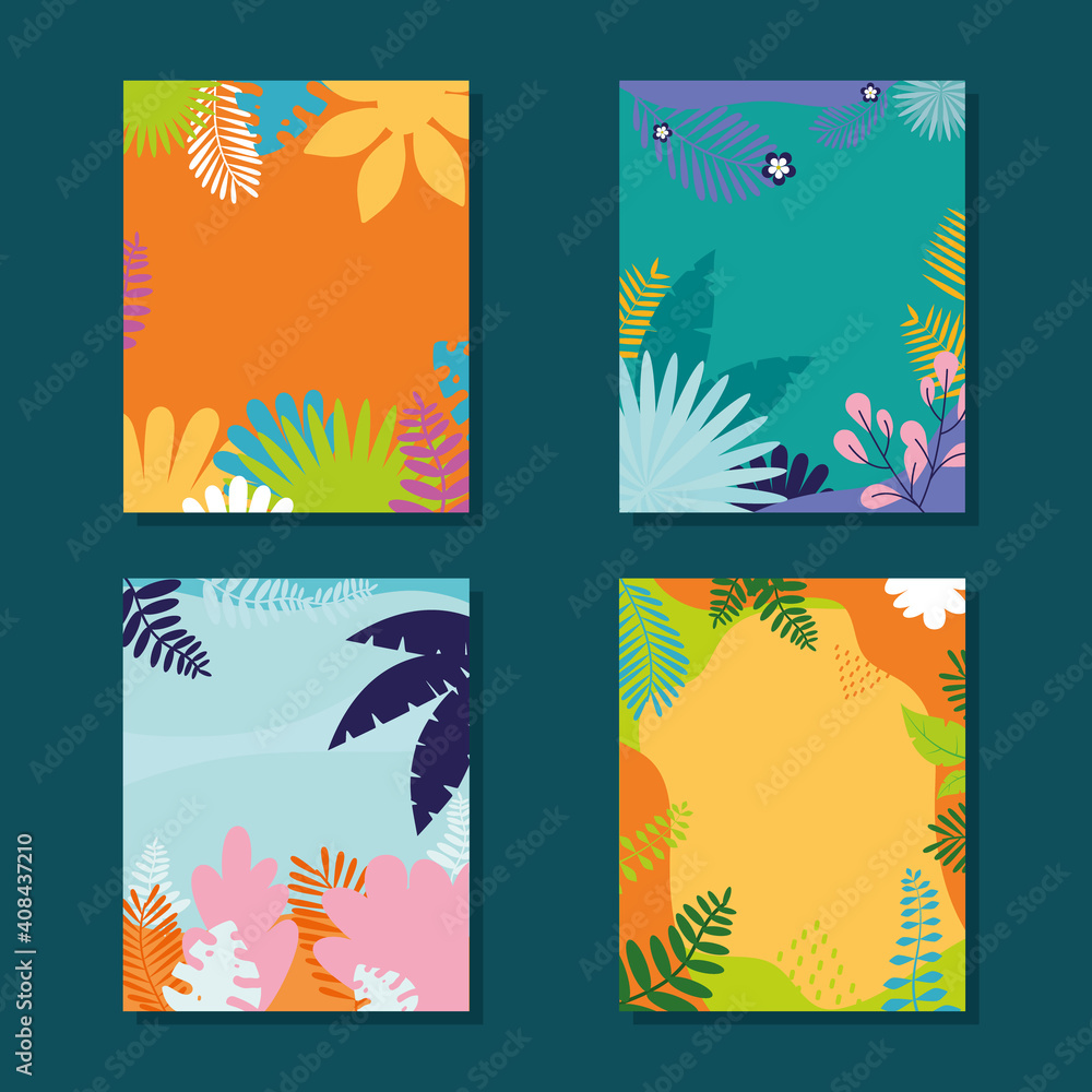 backgrounds for stories with tropical leaves shapes, colorful design