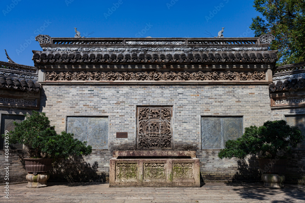 Chinese ancient buildings and house under the blue sky.