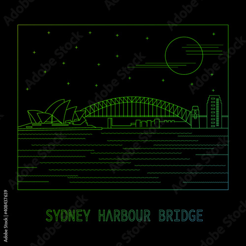 Mono line illustration of Sydney Harbour Bridge in Australia