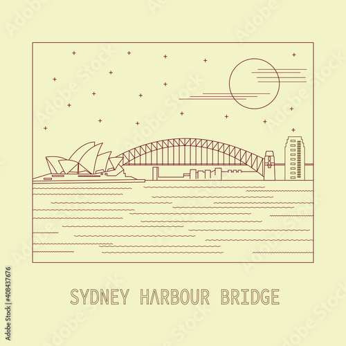 Mono line illustration of Sydney Harbour Bridge in Australia