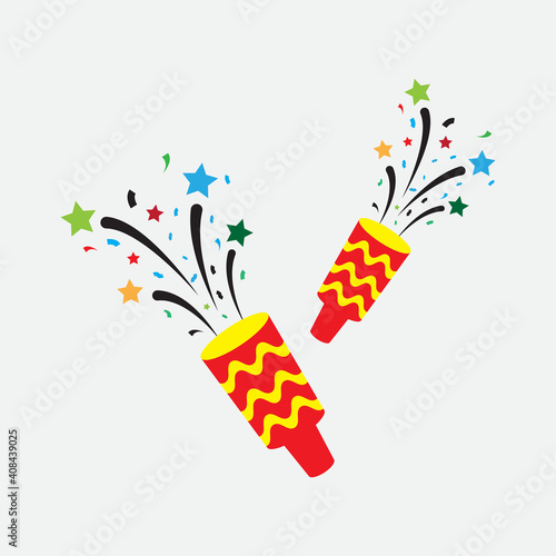 Exploding party popper with confetti. vector illustration 