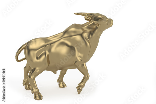 Year of the Ox theme  gold ox Isolated On White Background  3D rendering. 3D illustration.