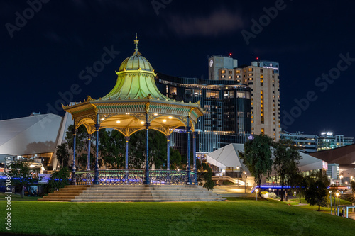 The rotunda in elder park with cityscape in the background in Adelaide South Australian on January 25th 2021