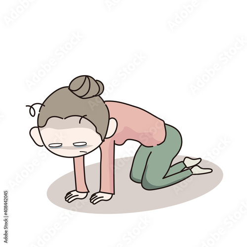 ひざまづくガックリした中年女性