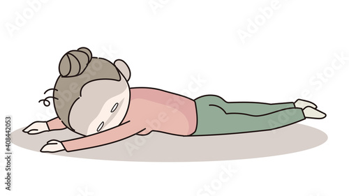 倒れるヘタレ中年女性