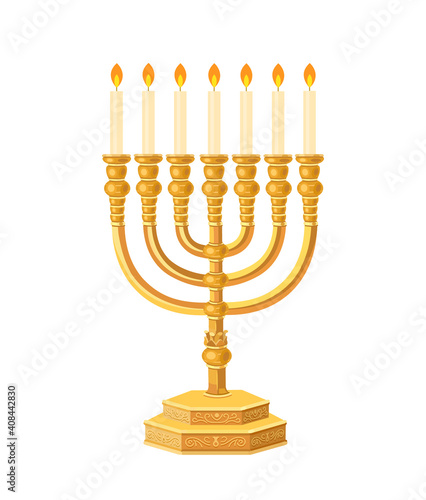 Menorah. Menorah flat illustration. Chanukah candlestick, symbol of happy new year. Biblical candelabrum icon. Vector illustration