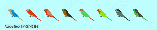 set of budgie birds cartoon icon design template with various models. vector illustration isolated on blue background