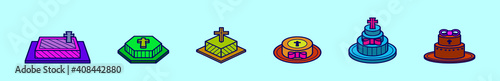 set of christian cartoon icon design template with various models. vector illustration isolated on blue background