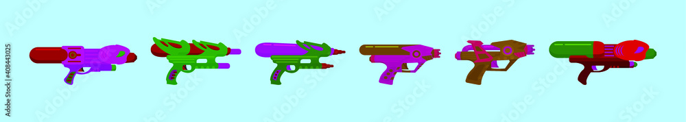 set of water gun cartoon design template with various models. vector illustration isolated on blue background set of water gun cartoon design template with various models. vector illustration isolated on blue background