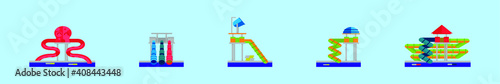 set of water slide cartoon icon design template with various models. vector illustration isolated on blue background